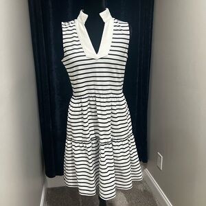 Eliza J Navy and White Striped Midi Dress